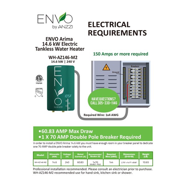 ENVO Arima 14.6 KW Tankless Electric Water Heater